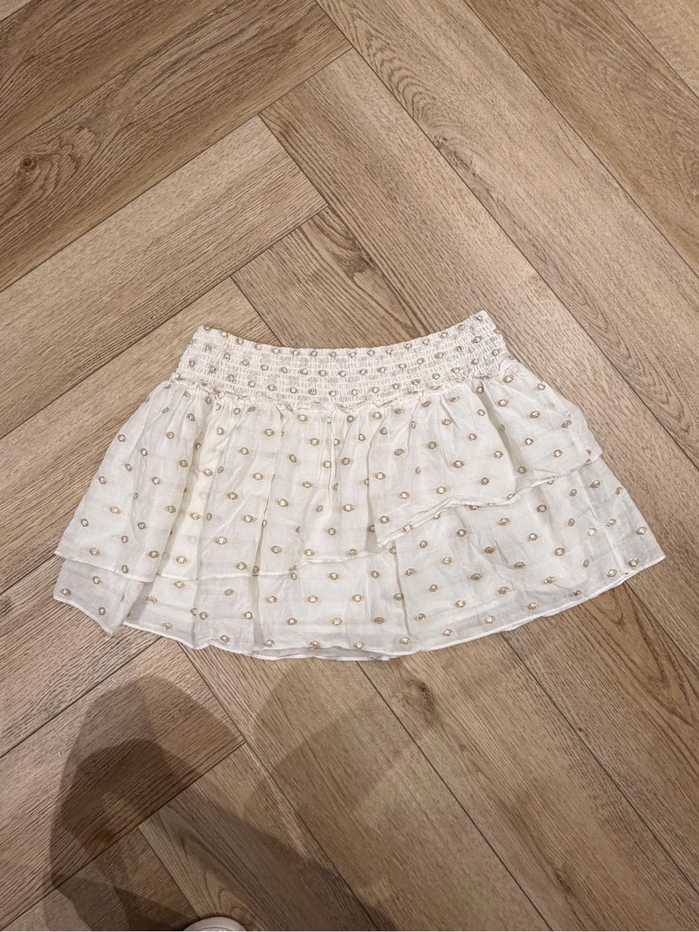 Zara White Mini Skirt with Gold Dot Embellishments